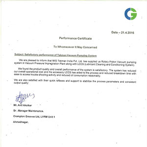 Performance Certificate - Crompton Greaves