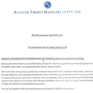 Performance Certificate - Richter Themis Medicare  Pvt. Ltd.